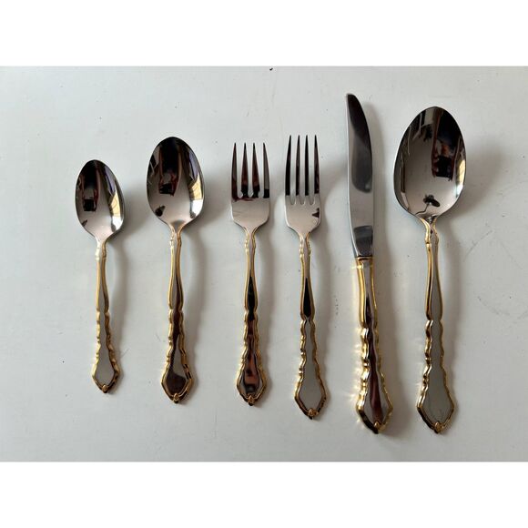 Oneida Silverware 6 Piece Place Setting Golden Royal Chippendale Stainless 1987 - Picture 1 of 11